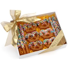 Caja de regalo de 12 confeti de chocolate belga y caramelo pretzel varitas y giros