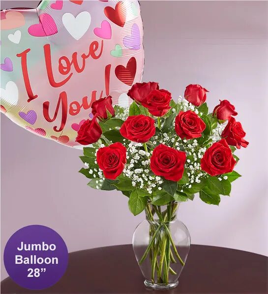 Rosas Premium Rose Elegance con Mylar Jumbo Love (12 tallos)