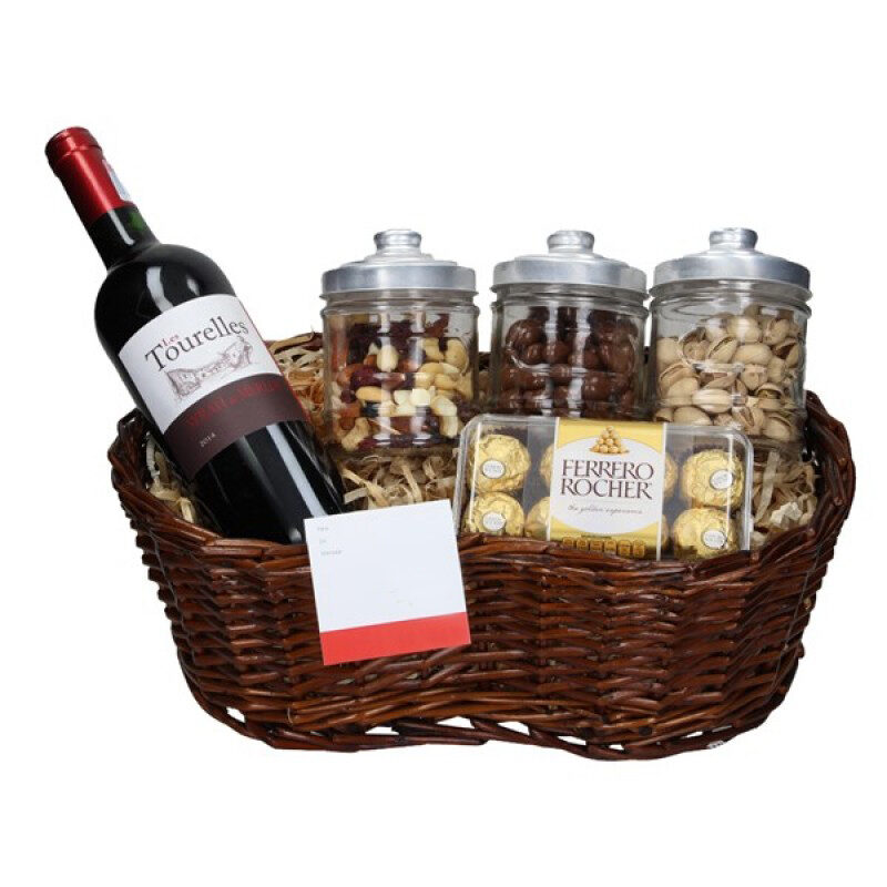 Cesta Vino Tinto y Chocolates