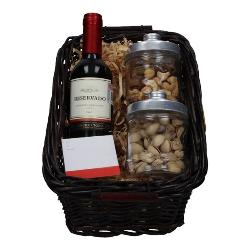 Canasta Vino Tinto 375ml y Pistachos