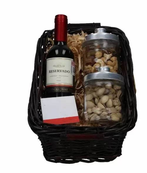 Cesta Vino Tinto 375ml &amp; Pistachos