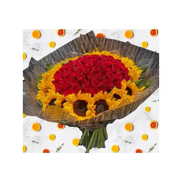 Ramo de 75 Rosas Rojas y 18 Girasoles