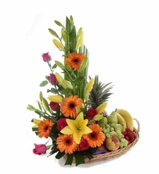 Arreglo Floral &amp; Frutal (Gerberas, Lilis, Rosas)