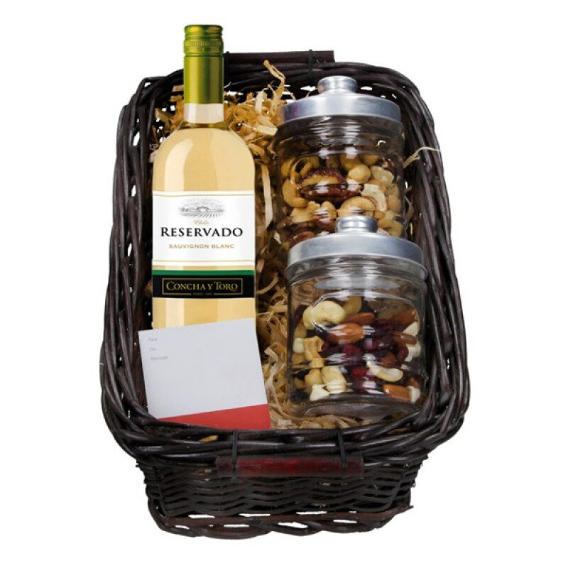 Cesta de vino blanco de 375ml y nueces