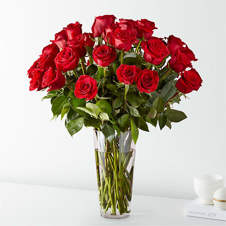 Dos y tres docenas de rosas rojas de tallo largo atemporales (dos docenas de rosas)