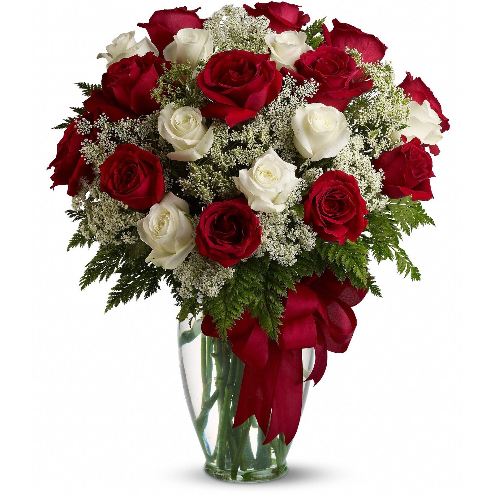2 docena y mezcla rojos rosas blancas en florero