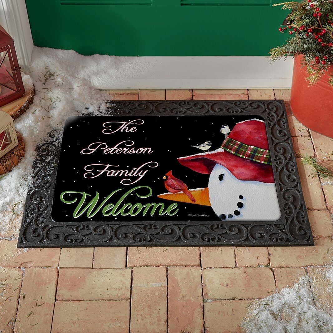 Felpudo con muñeco de nieve y cardenal (24 x 36 con soporte)