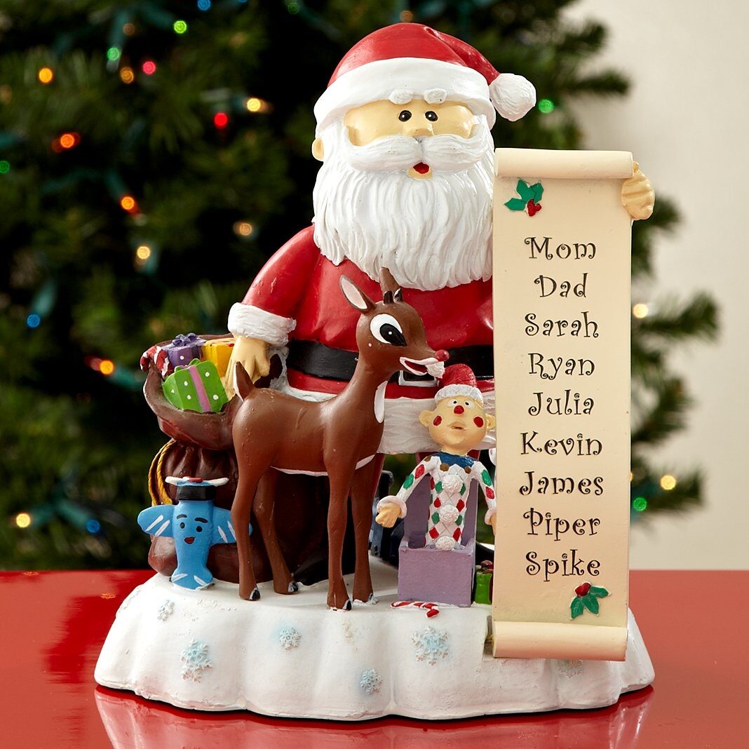 Figura Santa y Rudolph, el reno de nariz roja