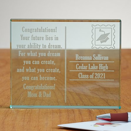 Bloque de vidrio de postal de graduación