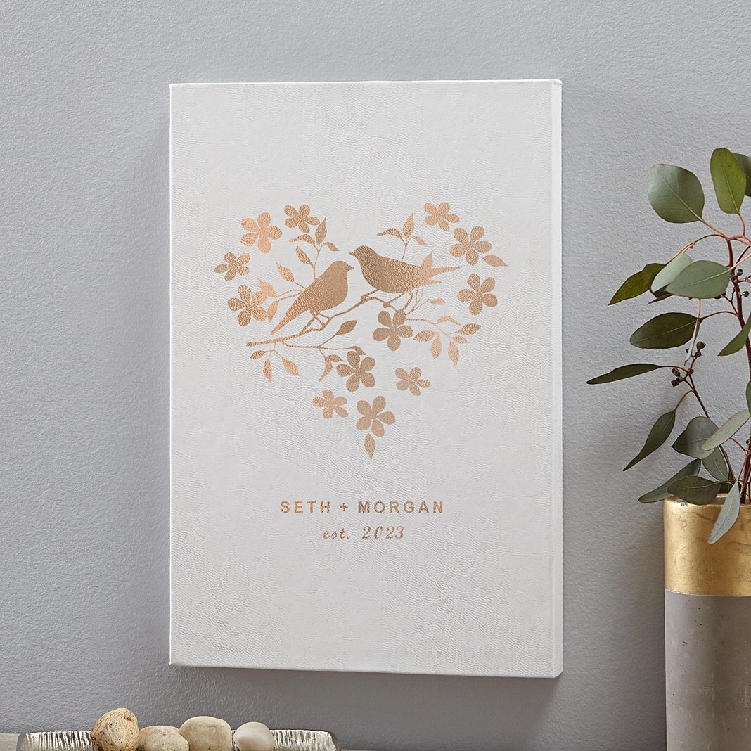 Cuadro de pared de cuero con pájaros enamorados