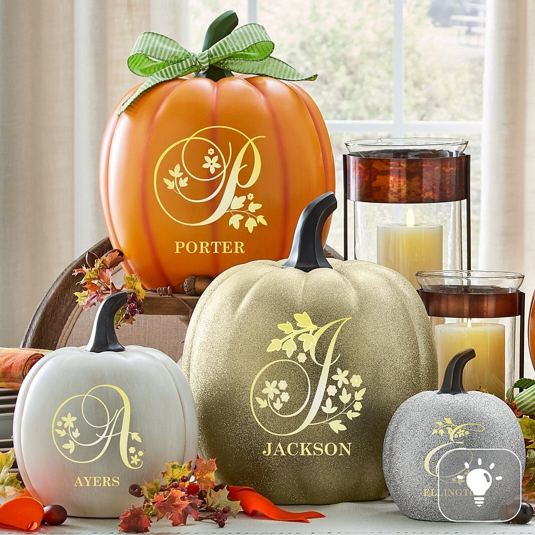 Light-Up Floral Name Pumpkin (Medium)
