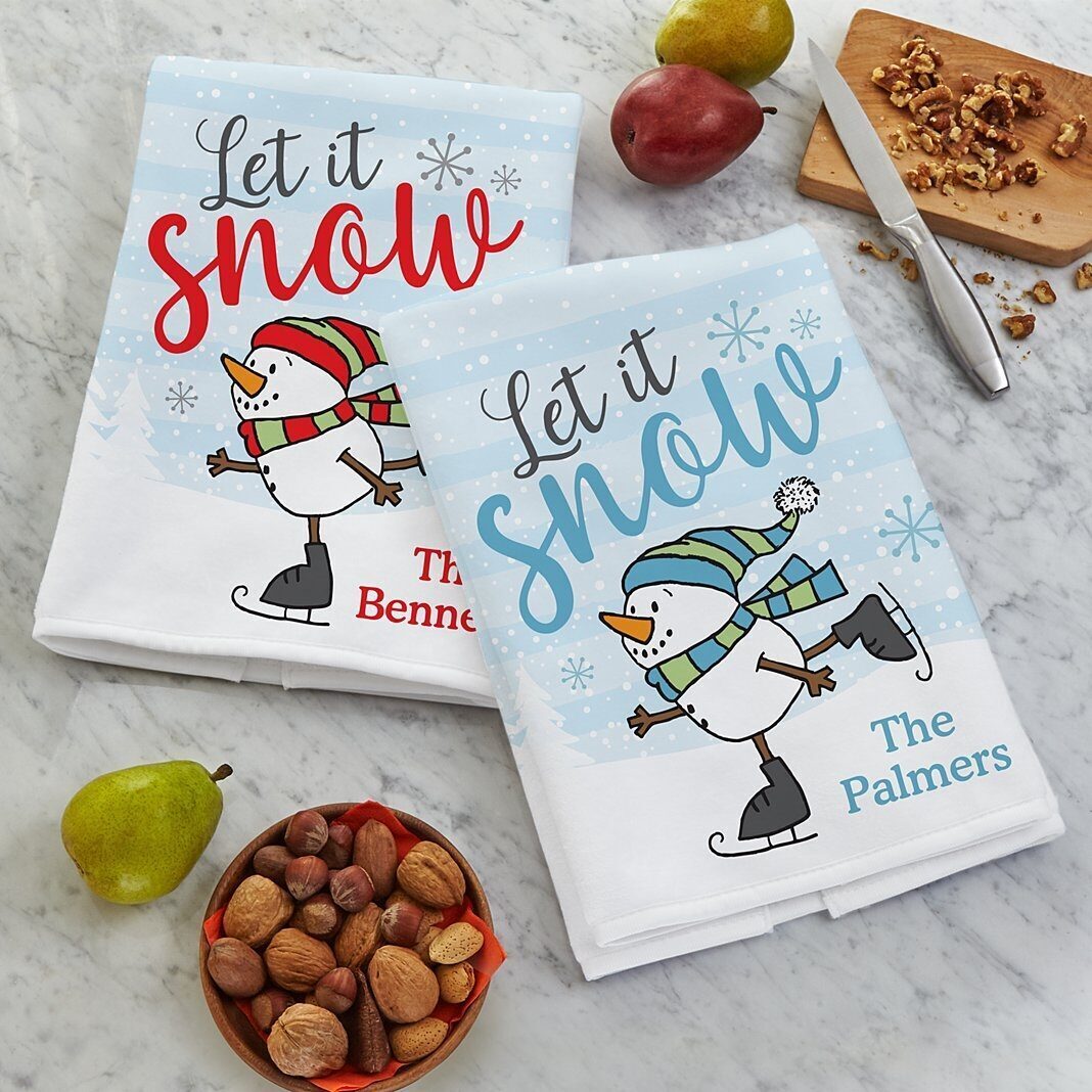 Toalla de cocina con muñeco de nieve patinando (Toalla individual)