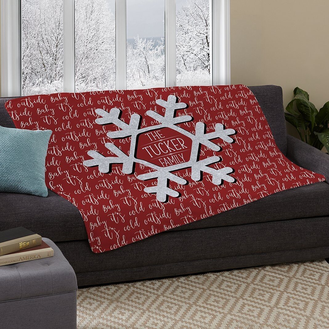 Manta de felpa con diseño de copos de nieve y escarcha