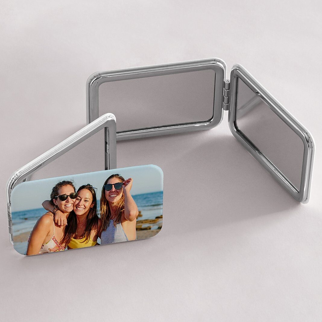 Espejo de bolso con foto de doble cara, perfecto para fotos