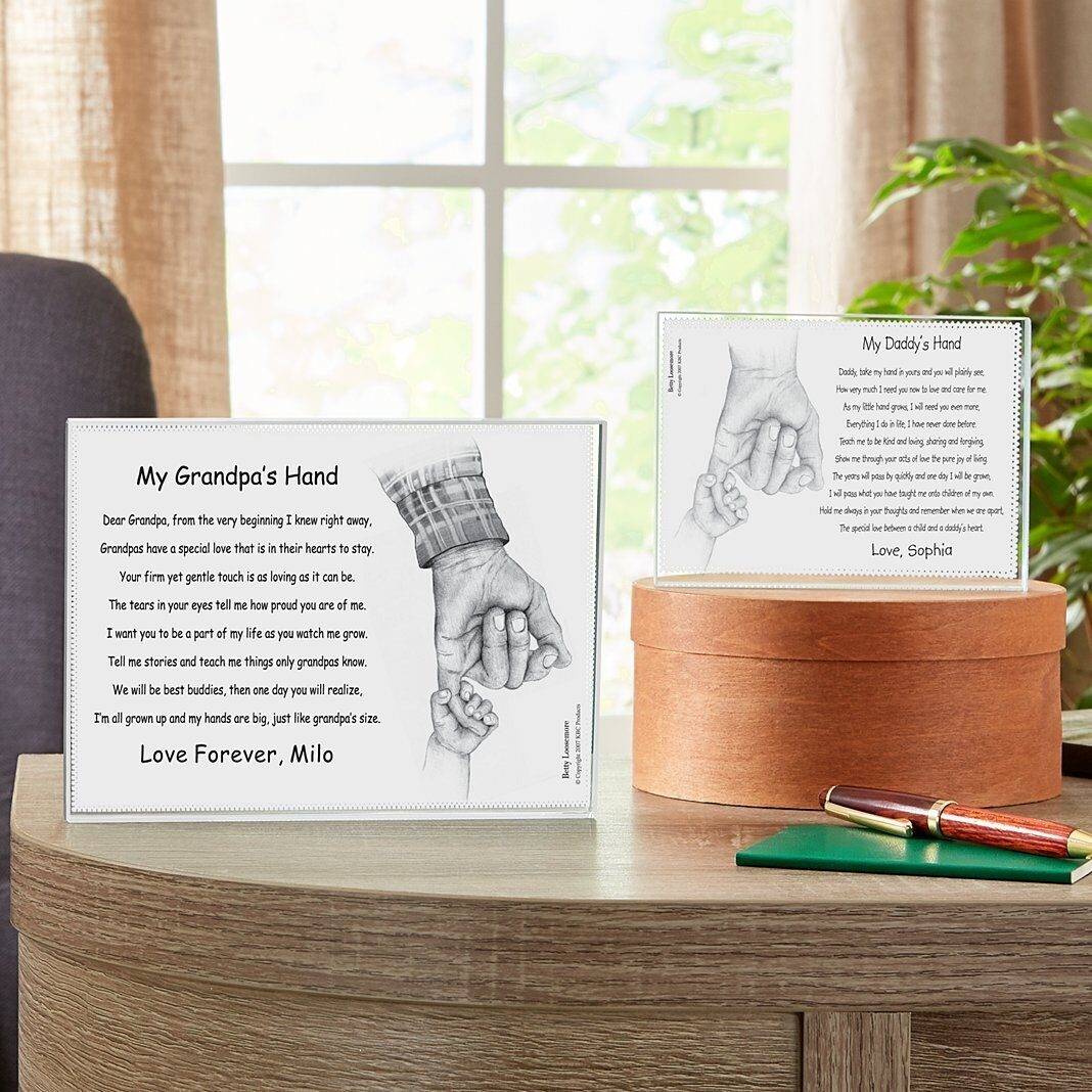 Bloque de vidrio conmemorativo de la mano de papá o abuelo