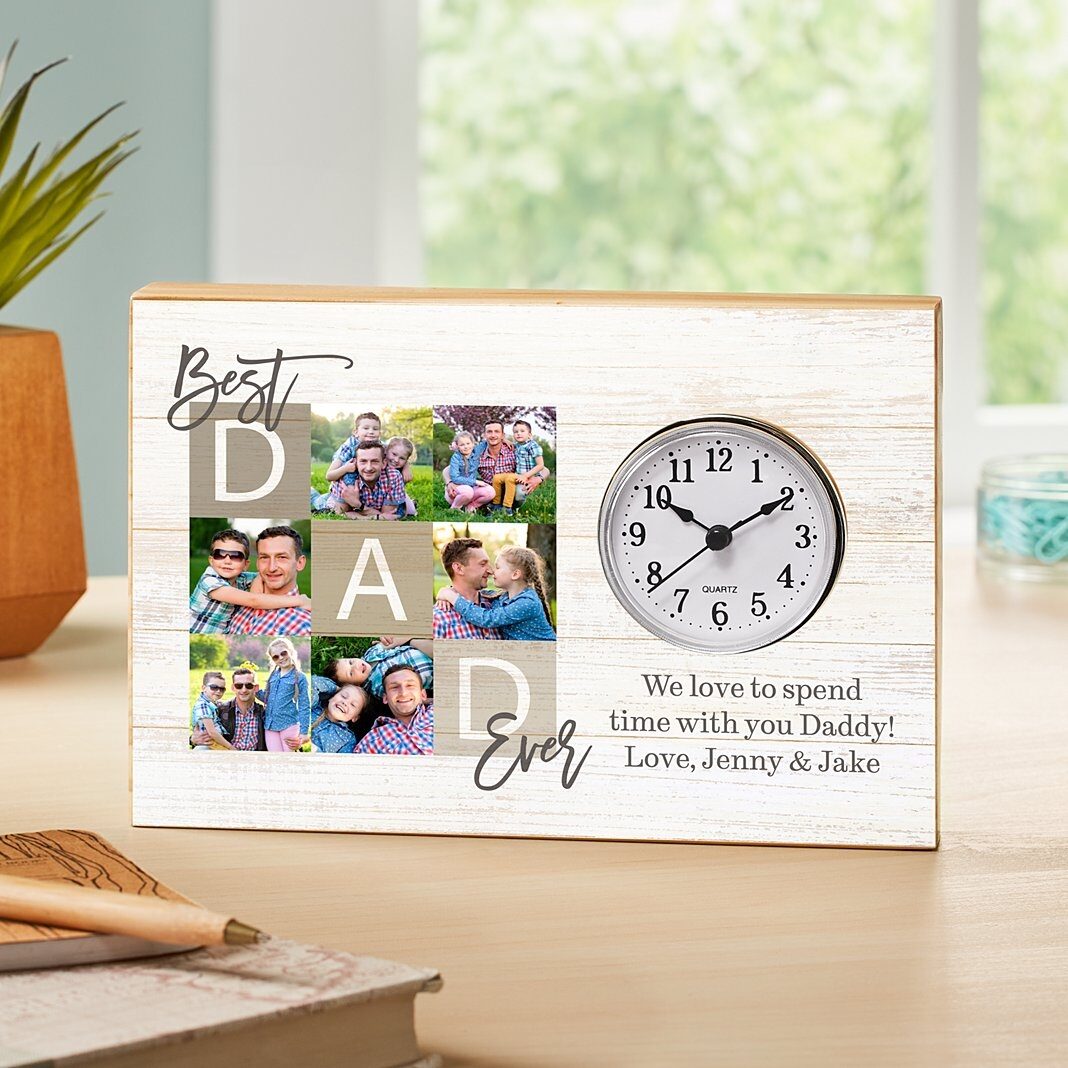 Reloj de madera con foto del mejor papá del mundo