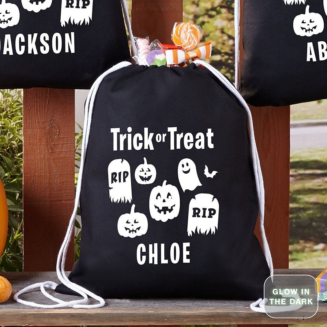 Bolsa de regalo con cordón que brilla en la oscuridad con motivo de cementerio