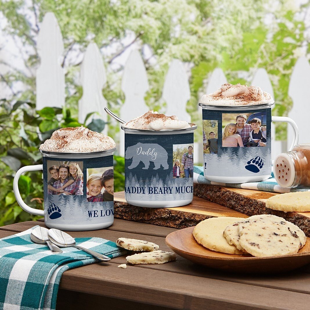 Taza de metal esmaltada con foto de Papá Oso