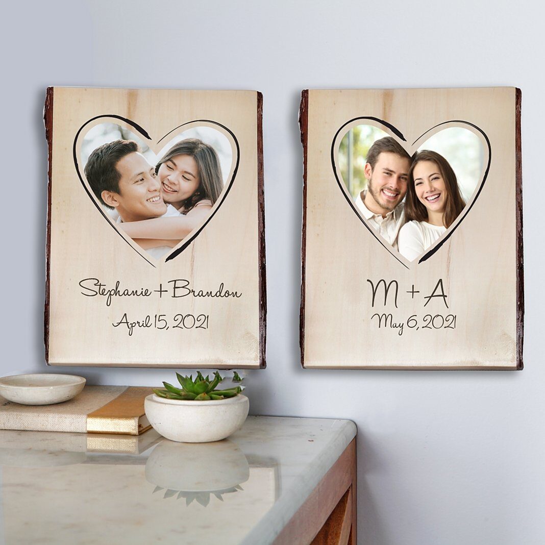 Letrero rústico de madera con foto "Juntos para siempre"