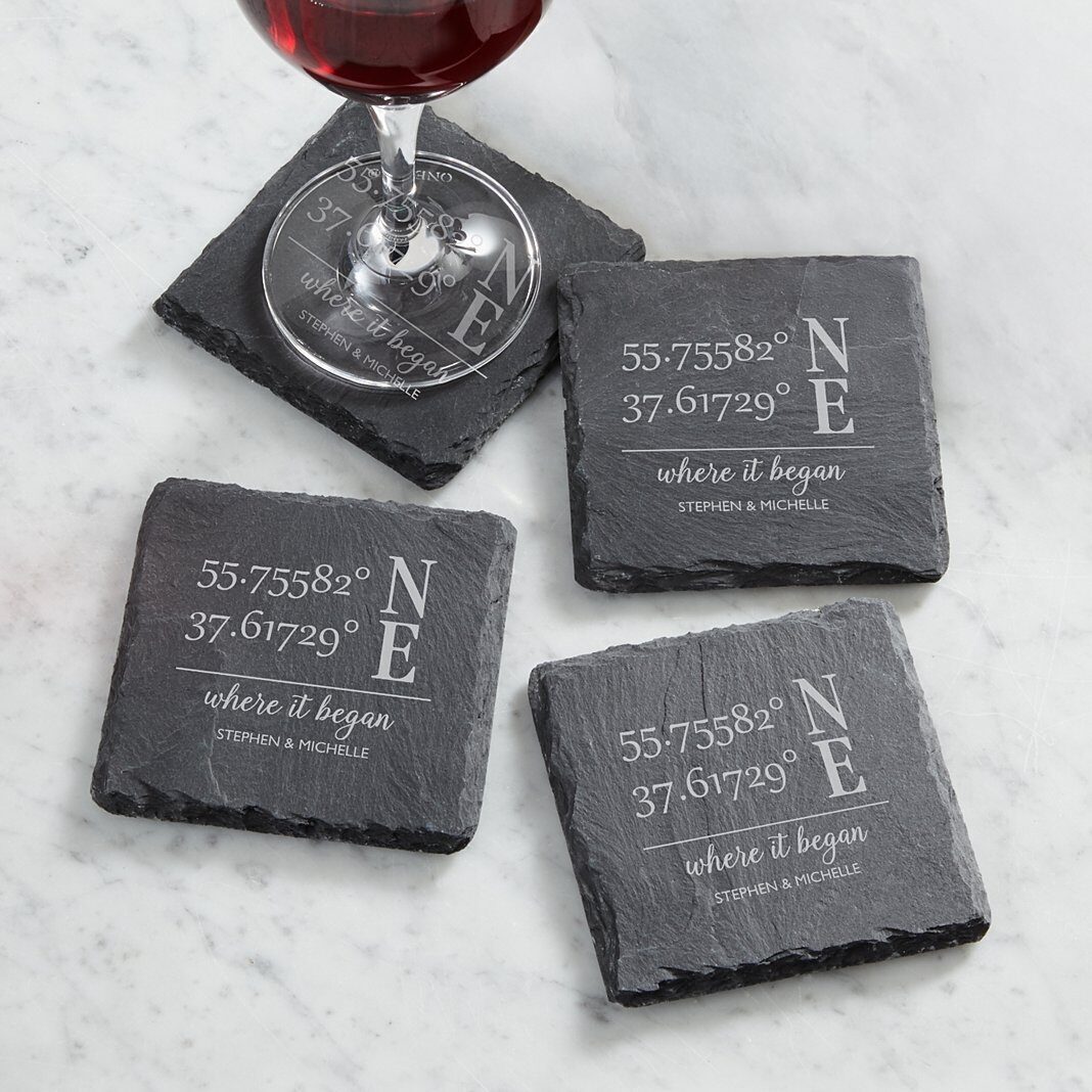 Posavasos de pizarra con coordenadas personalizadas (sin soporte)