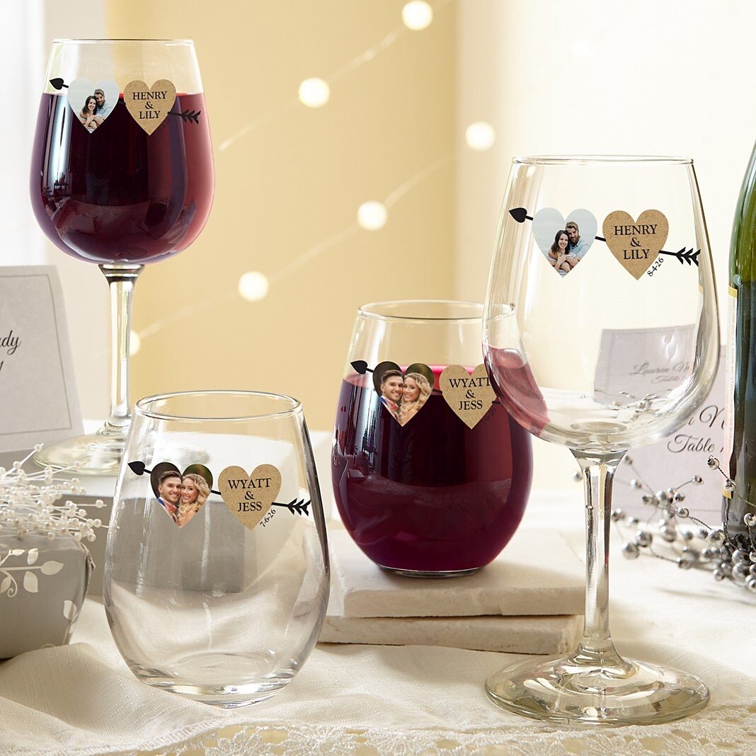 Copas de vino con foto de Dos Corazones, Un Amor