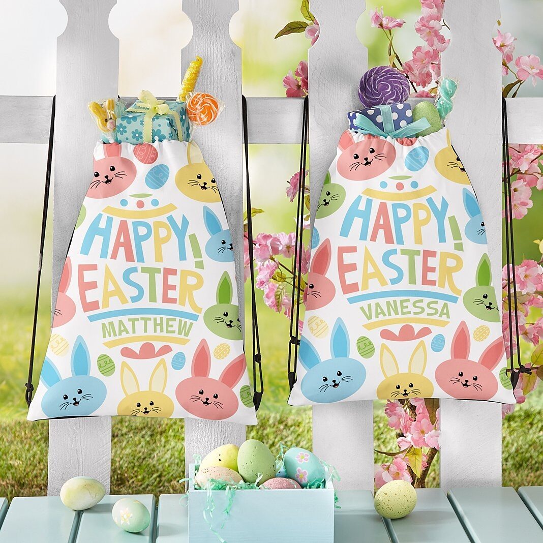 Bolsa con cordón y estampado de fiesta de conejitos