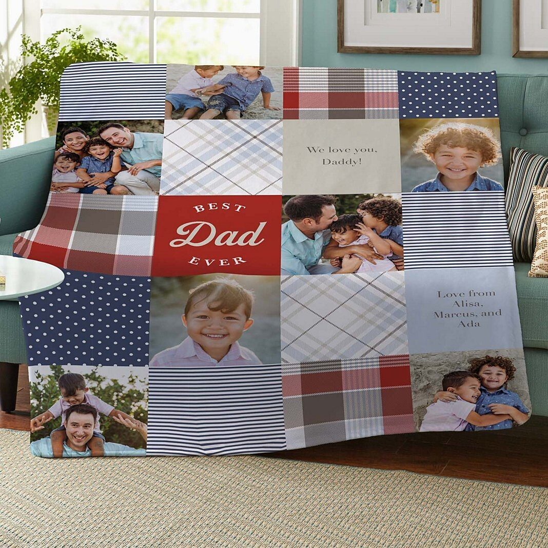 Manta de felpa con foto de los recuerdos del mejor papá de patchwork