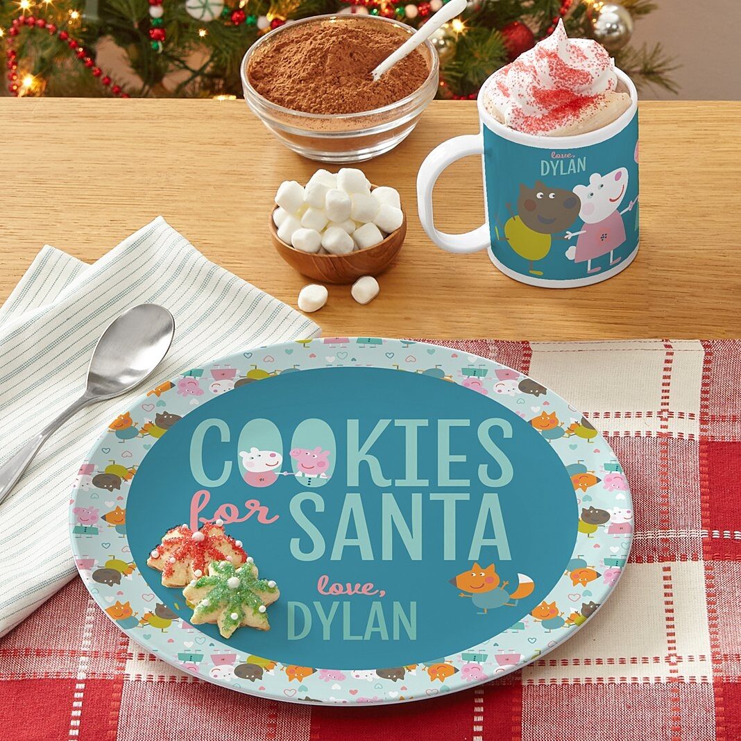 Plato y taza de galletas de Peppa Pig y sus amigos para Papá Noel