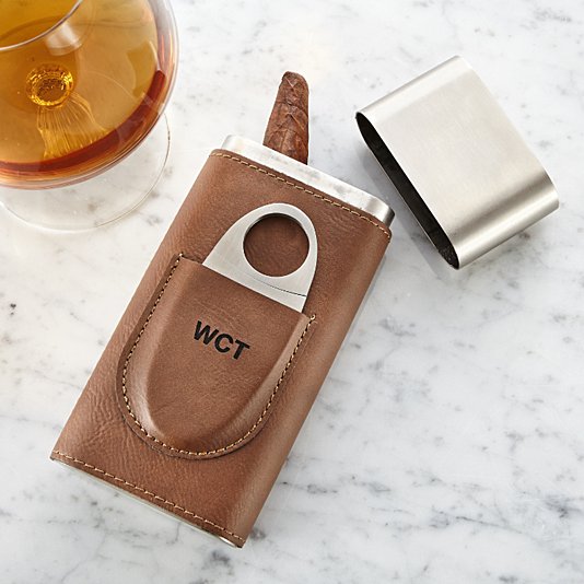 Estuche para puros de cuero genuino + cortador