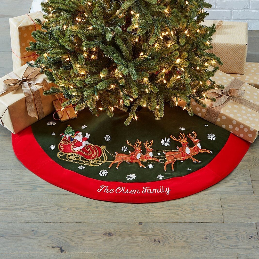 Falda para árbol de Navidad vintage bordada