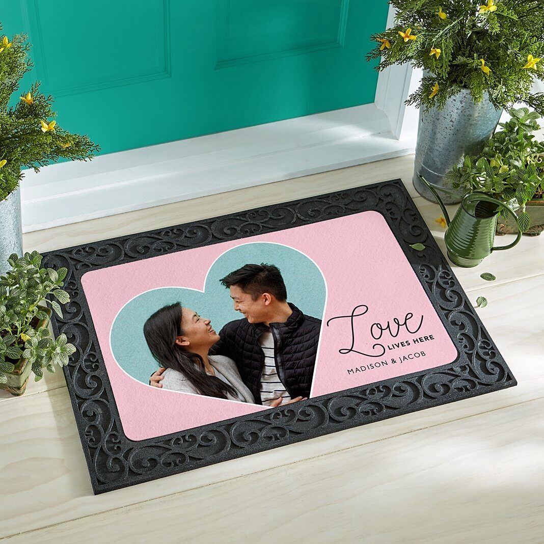 Felpudo con foto "El amor vive aquí"