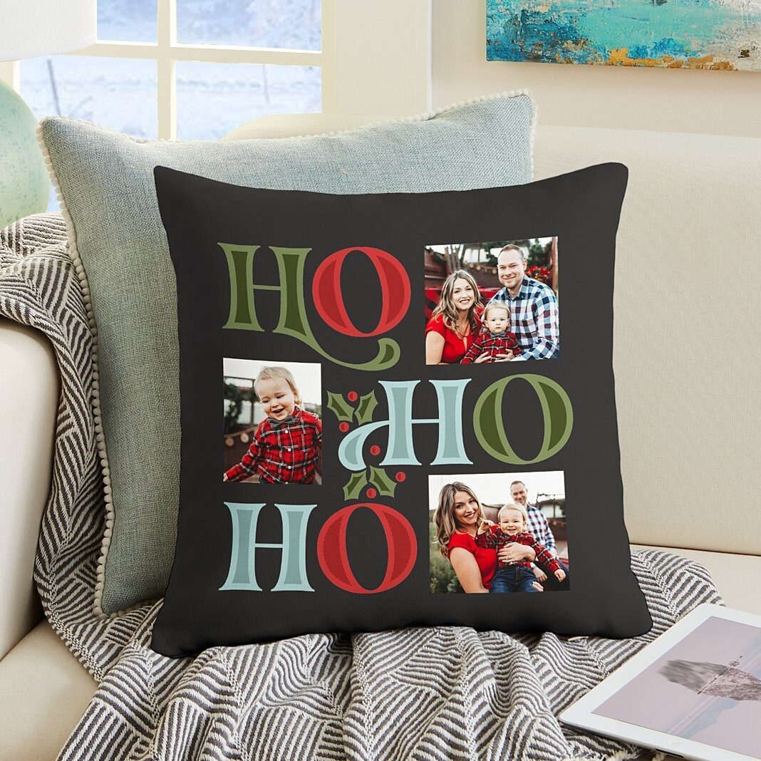 Almohada decorativa con foto de Ho Ho Ho