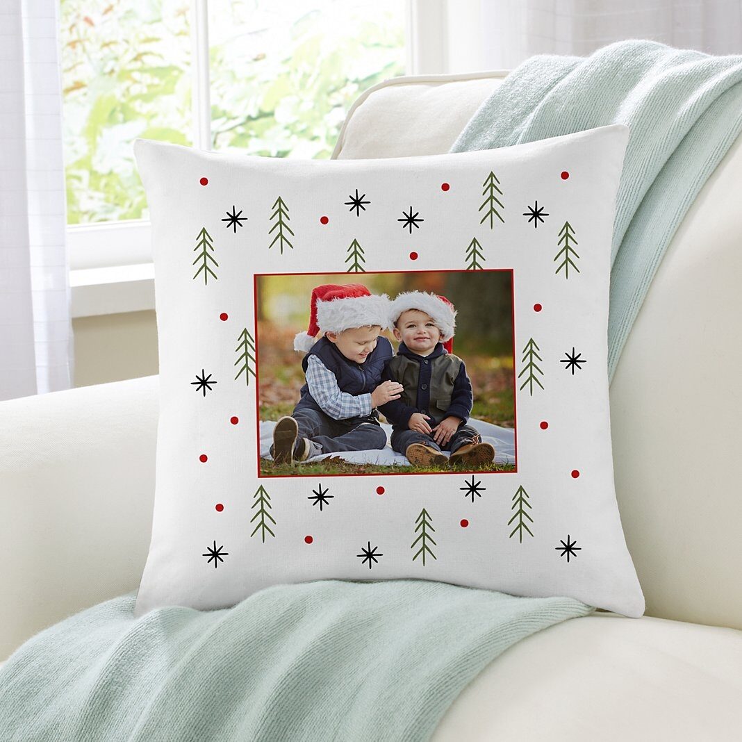 Cojín decorativo con foto de diversión invernal