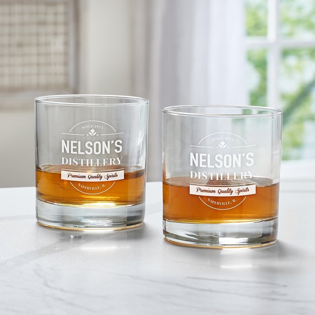 Juego de vasos de whisky con nombre de destilería