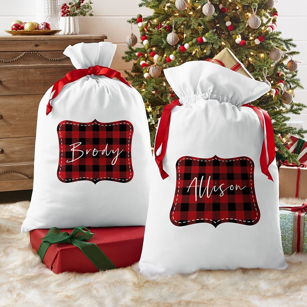 Bolsa de regalo extragrande con nombre a cuadros
