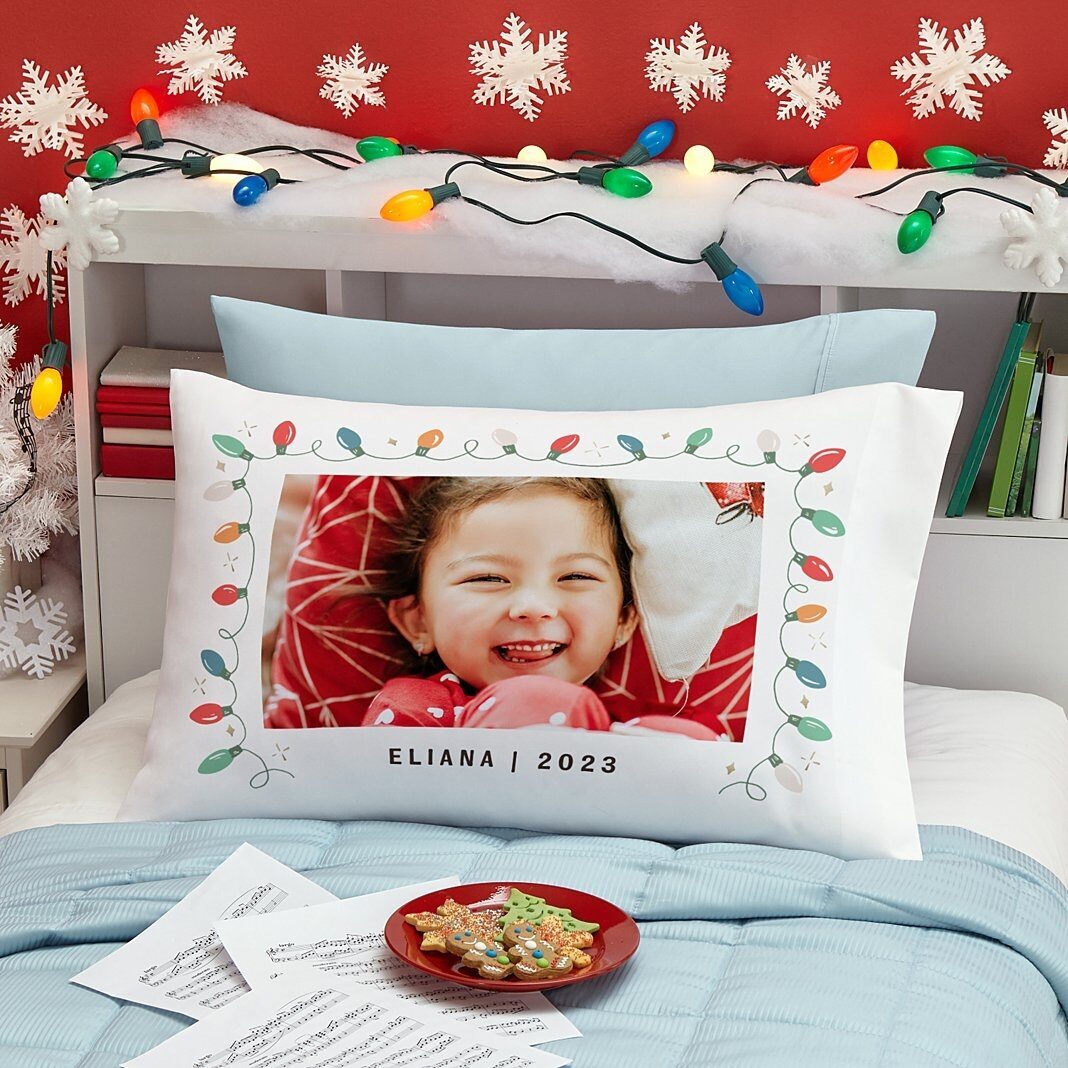 Funda de almohada con foto de luces festivas