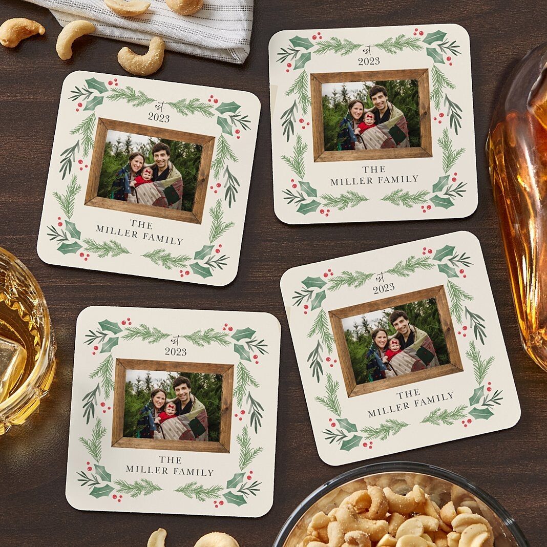 Posavasos con fotos de pino y acebo