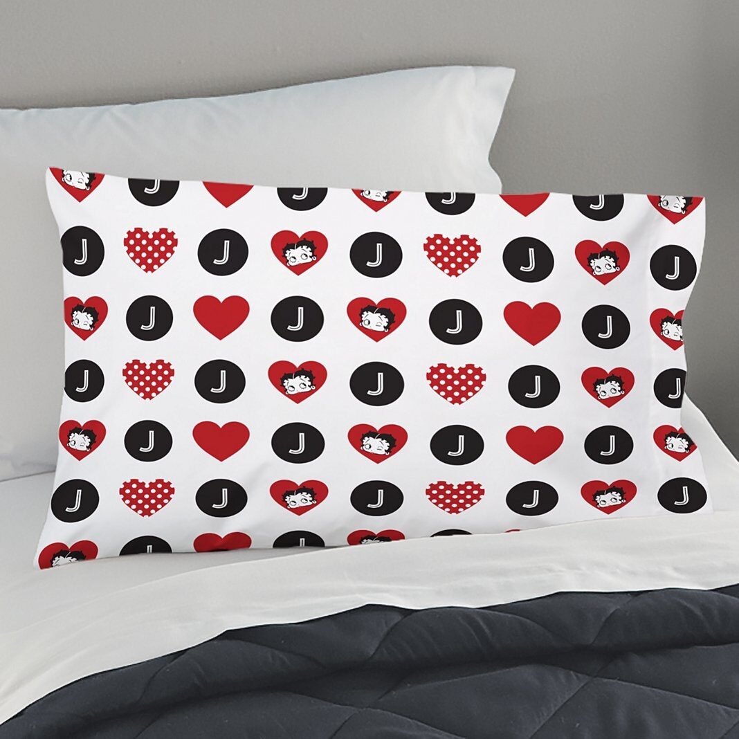 Funda de almohada con estampado integral de corazones y lunares de Betty Boop