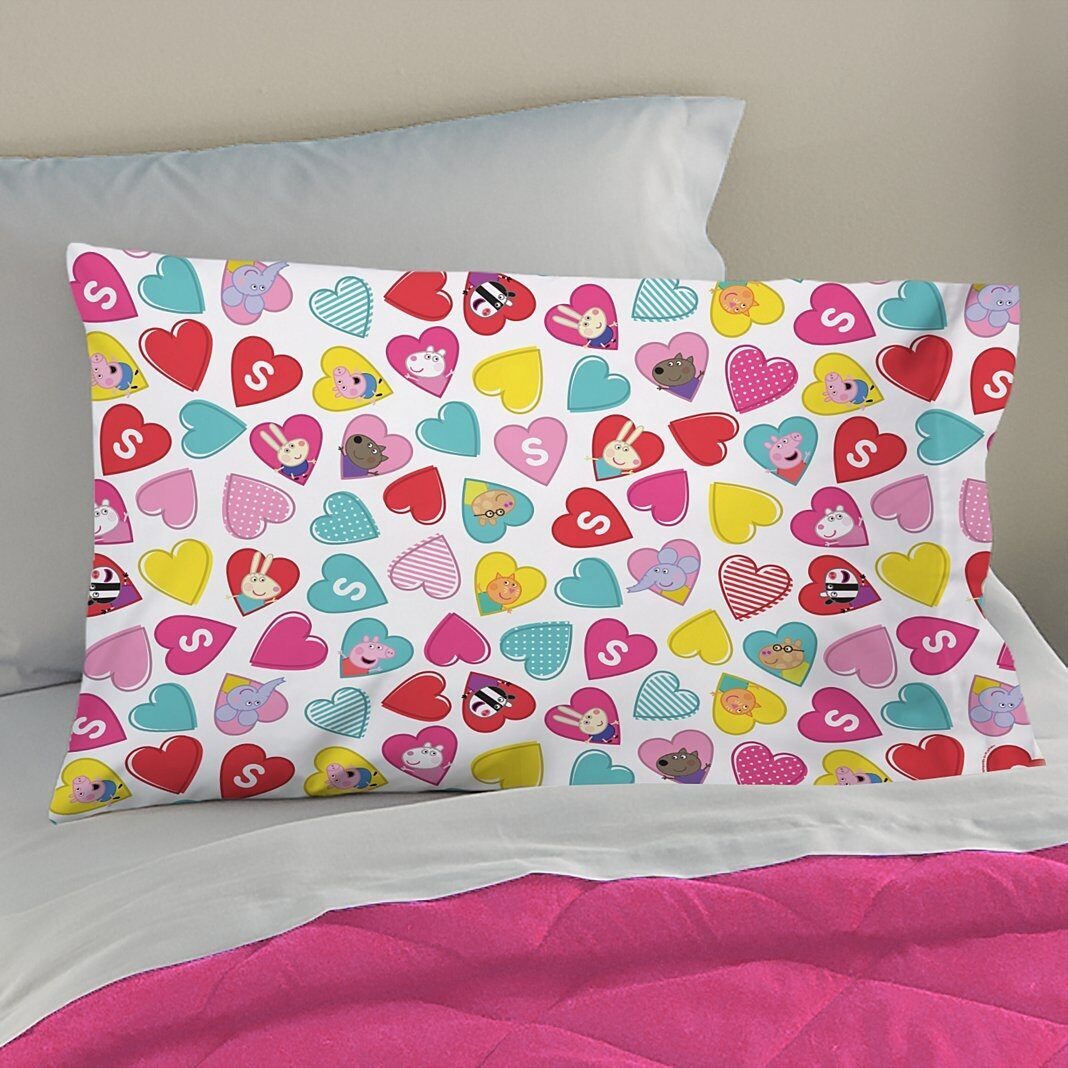 Funda de almohada de Peppa Pig y sus amigos con corazones coloridos