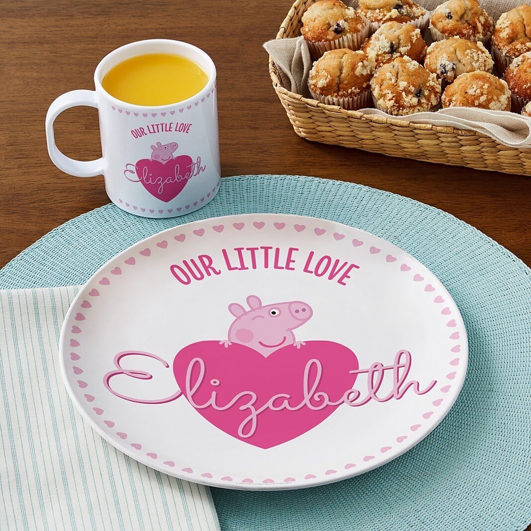 Vajilla personalizada con diseño de corazón de Peppa Pig