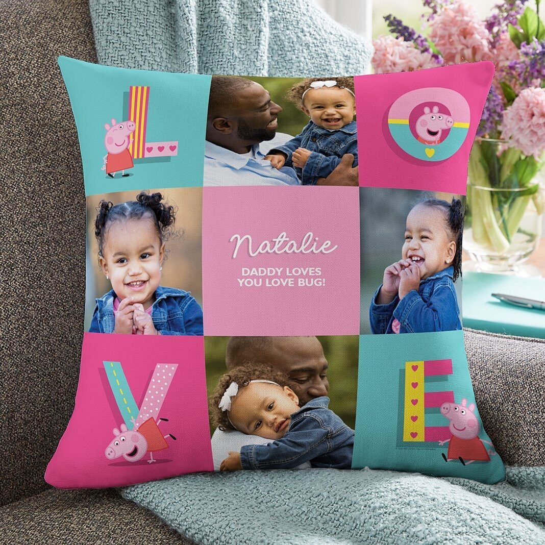 Cojín decorativo con foto de Peppa Pig LOVE