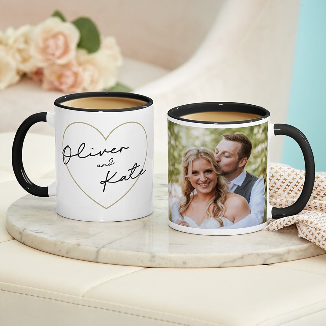Taza con foto "Tan felices juntos"