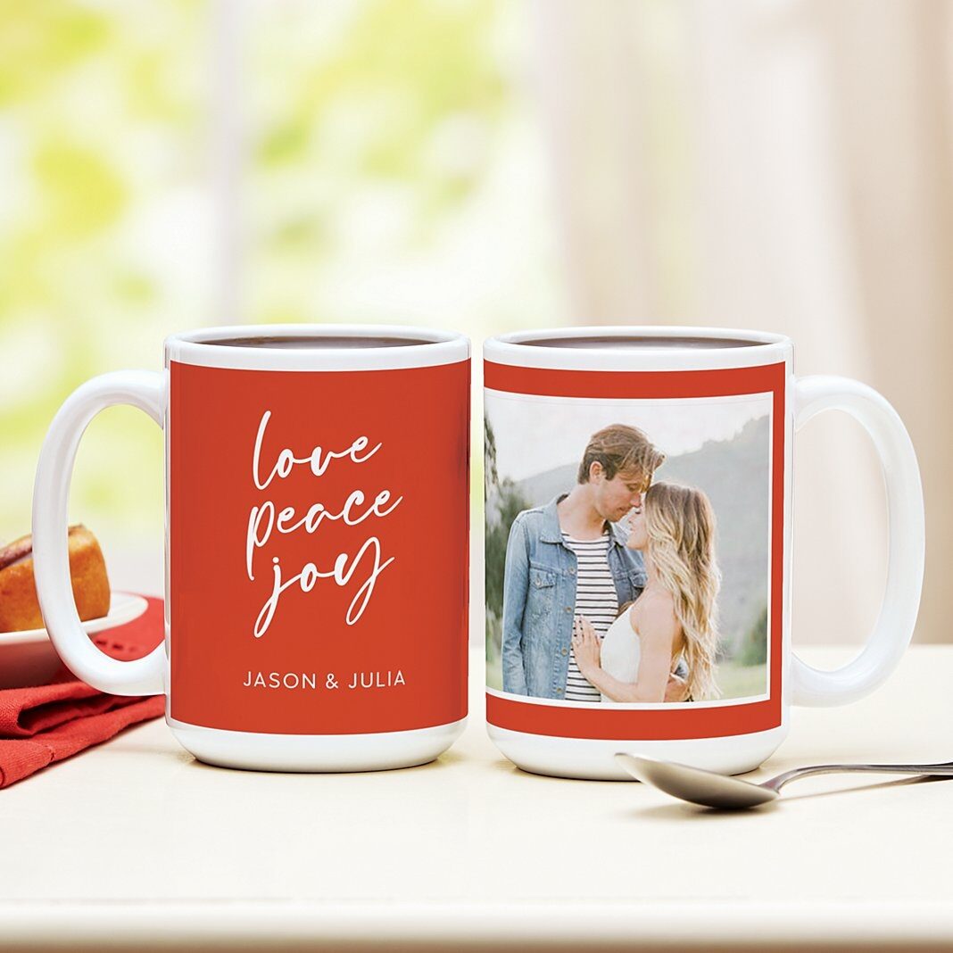 Nueva taza con foto Amor, paz y alegría