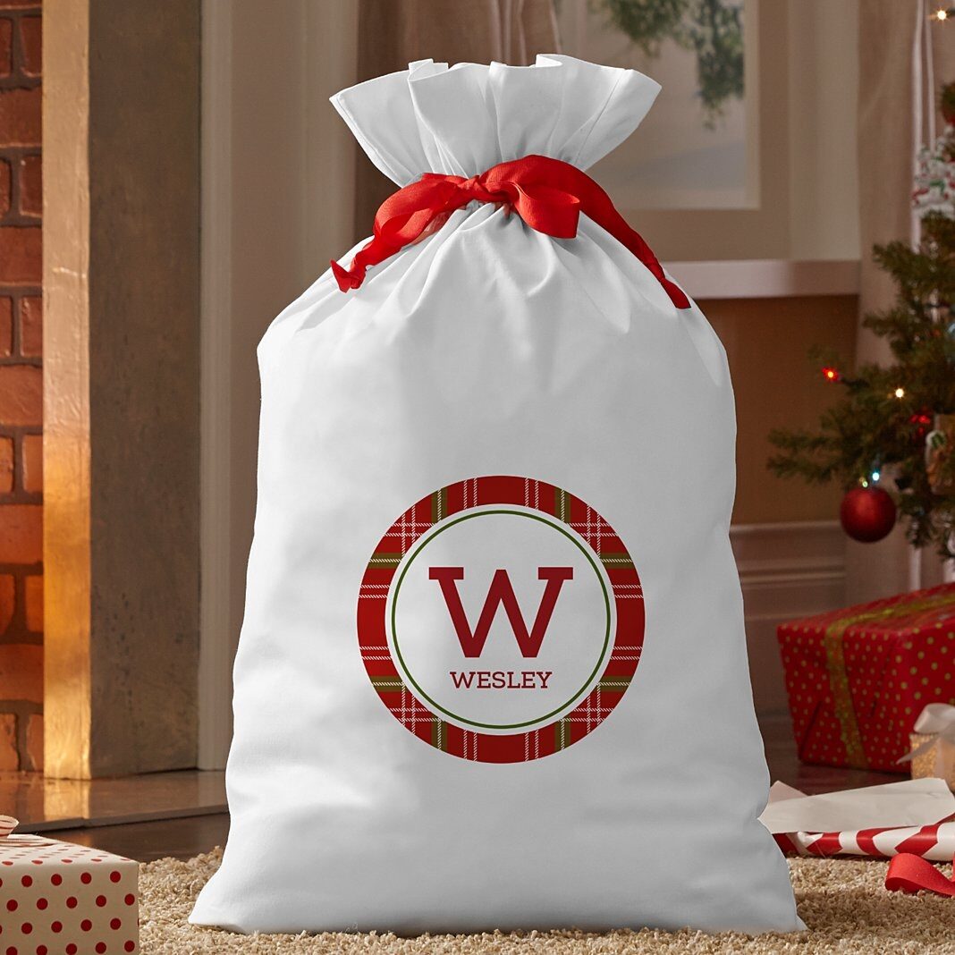Nueva bolsa de regalo extragrande con nombre e inicial a cuadros