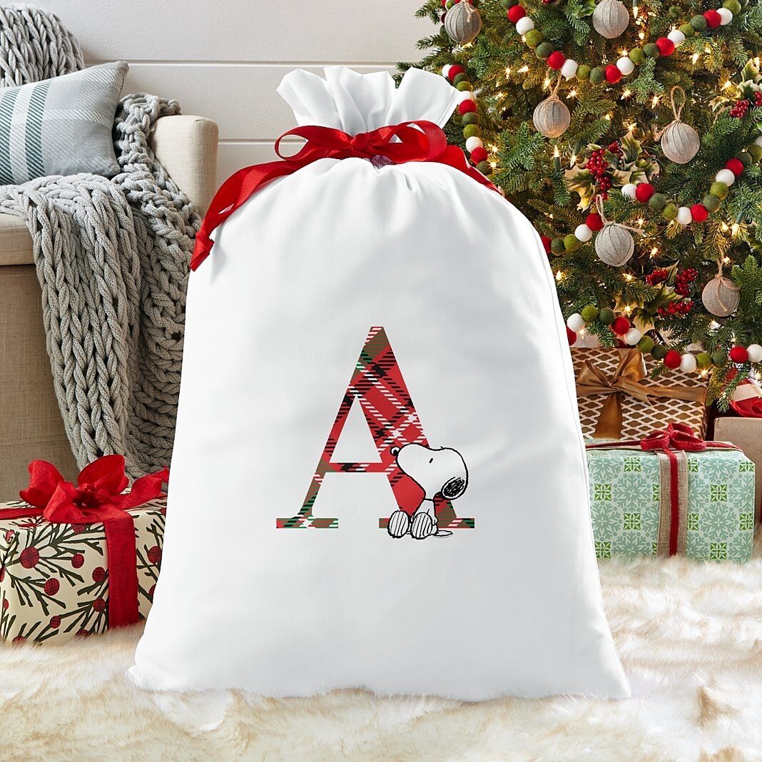 Nueva bolsa de regalo extragrande con inicial a cuadros de Snoopy de PEANUTS