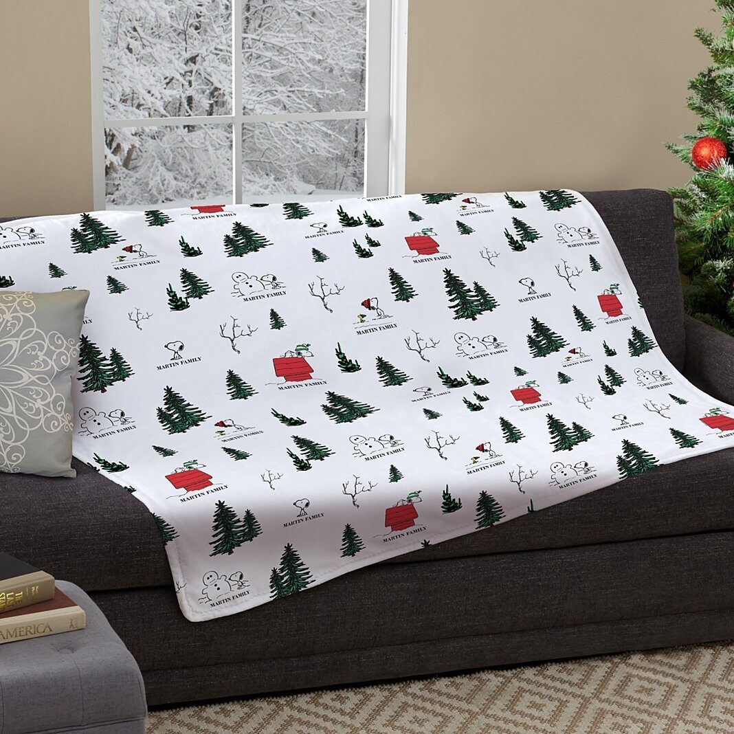 Nueva manta de felpa con estampado completo de Snoopy de invierno de PEANUTS