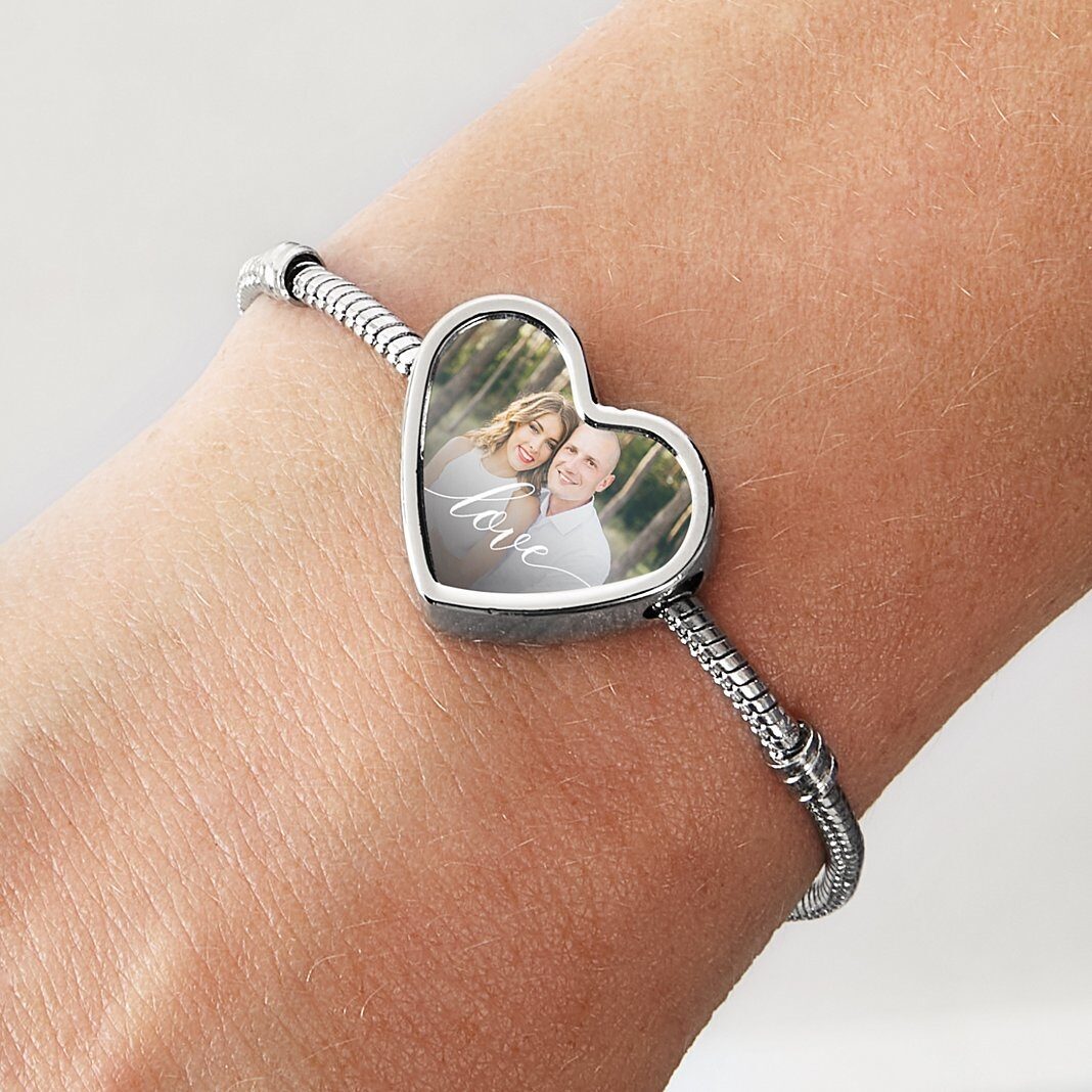 Pulsera con dije de corazón y foto de amor