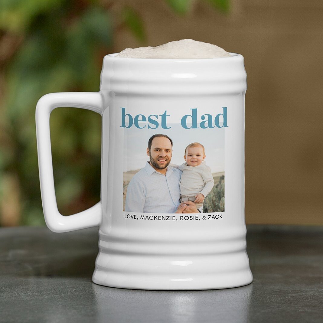 Jarra de cerveza con foto del mejor papá