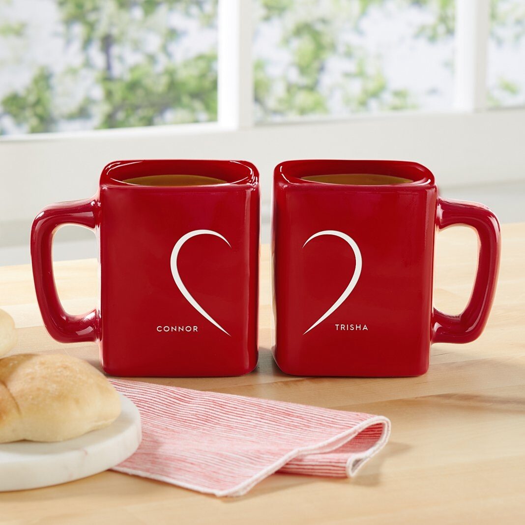 Juego de tazas cuadradas rojas "Mi Corazón"