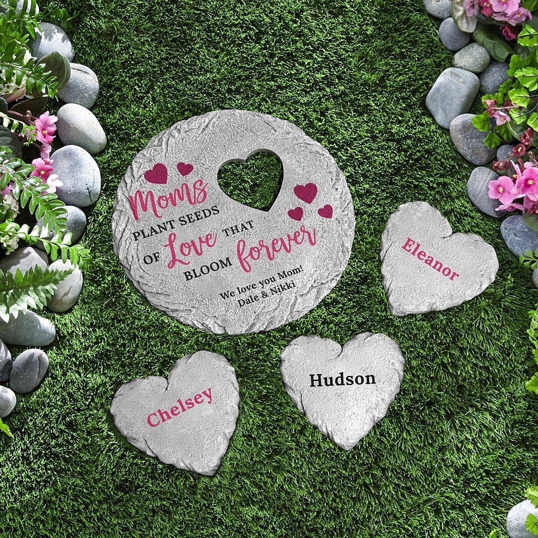 Piedra de jardín con forma de corazón Semillas de Amor